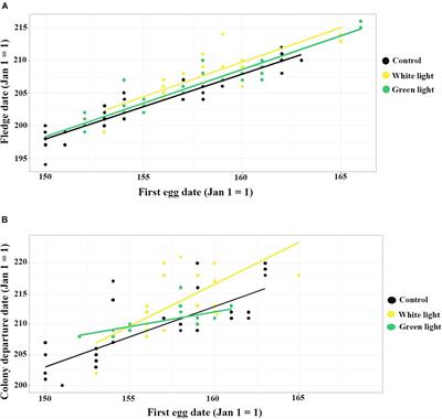 The Influence of Different Light Wavelengths of Anthropogenic Light at Night on Nestling Development and the Timing of Post-fledge Movements in a Migratory Songbird